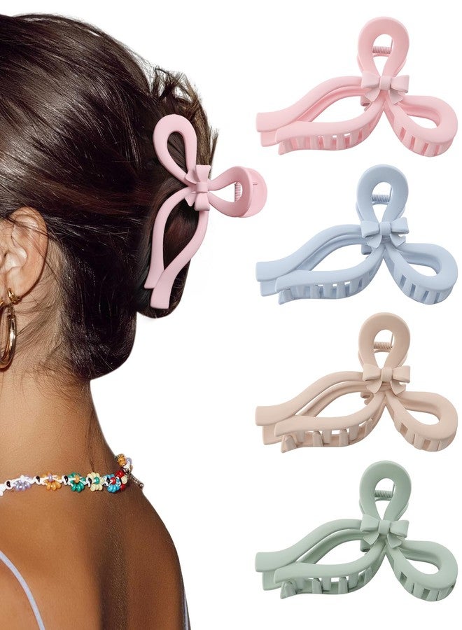 AWAYTR 4 PCS Bow Hair Clips for Women Bow Claw Clip 5" Large Hair Claw Clips for Thick and Long Hair Cute Bows Jaw Clip (4" - Pink + Blue + Green + Dark Apricot, 4" Larger) - Image 1